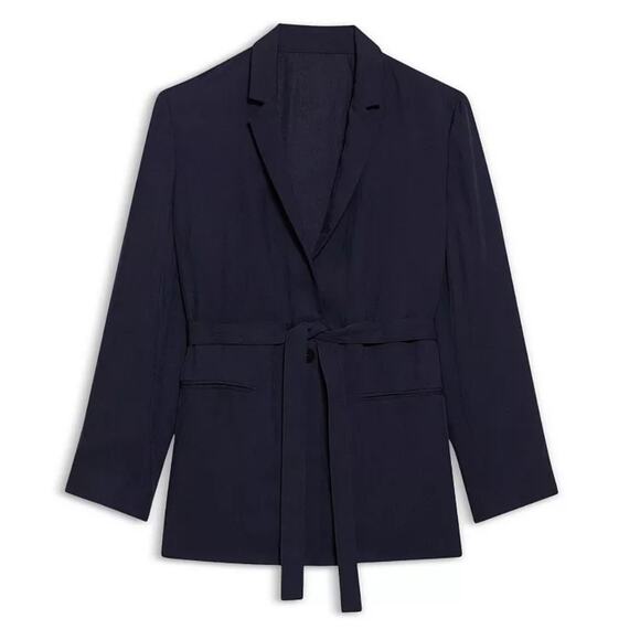 THEORY Elastic Back Washed Twill Belted Jacket Blazer Machine Washable 12 $425 - Picture 3 of 14